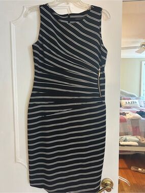 Ivanka Trump Navy and White Striped Sheath Dress